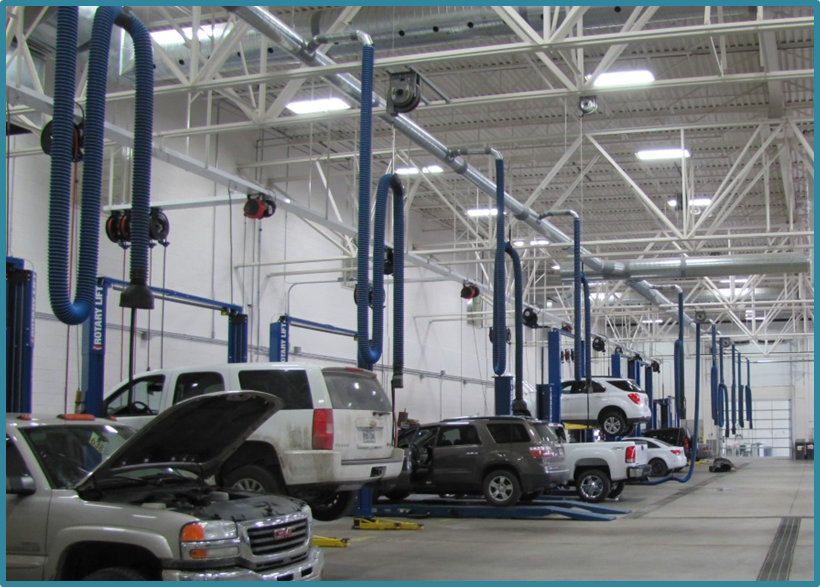 VEHICLE EXHAUST EXTRACTION WITH SPRING RECOIL BALANCERS TO CONTROL CO AND DIESEL FUMES
